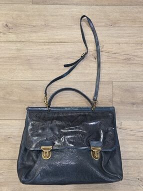 Vintage Italian Made Leather Flap Satchel Handbag with Brass Hardware